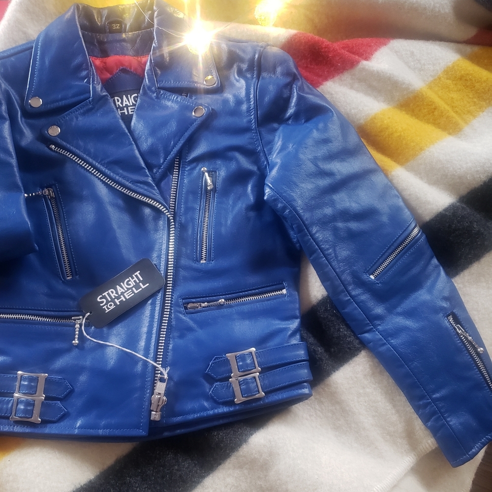 NWT "The Defector" Royal Blue Women's Straight To Hell leather jacket